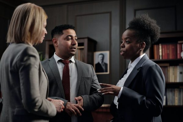 lawyers in a group discussion